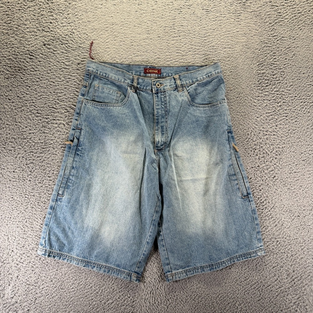 Vintage Conic Shorts Men's 36 Blue Cotton Denim Bermuda Baggy Faded Streetwear - Picture 1 of 12